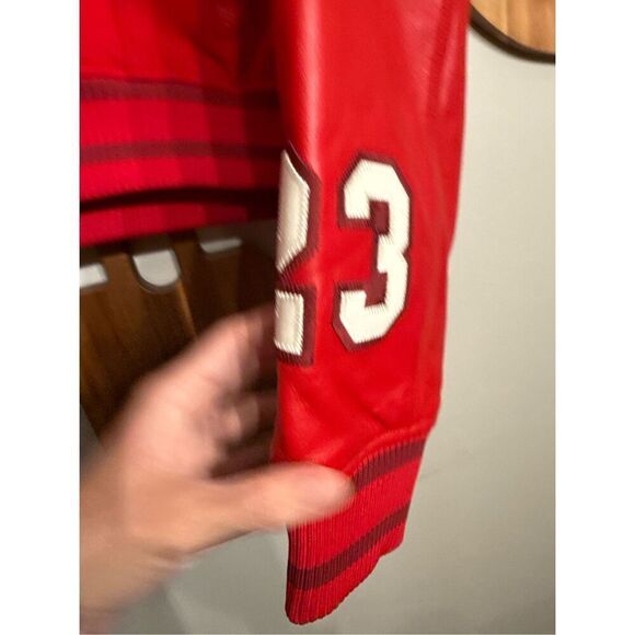 Jordan x Teyana Taylor Red Rose Leather Trim Long Sleeve Cropped Jacket Small - Picture 6 of 7